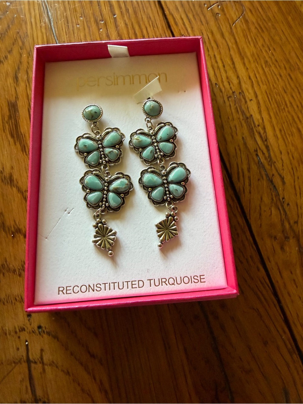 Persimmon Reconstituted Turquoise Dangle Earrings - Teal Blue